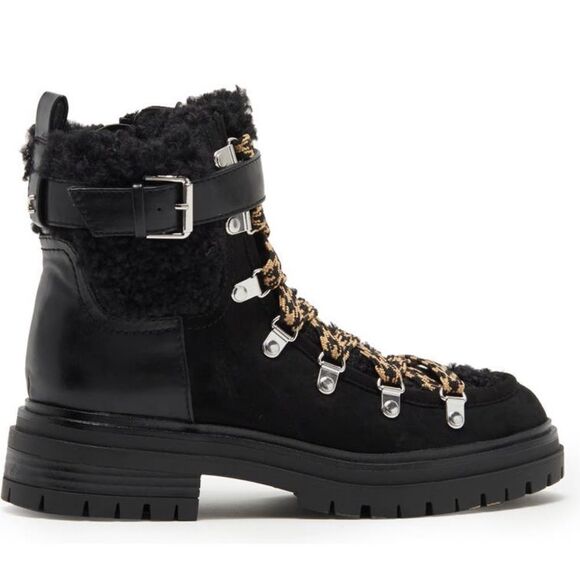 BNIB Sam Edelman Faux Shearling Lace Up Boots Sz 10 - Picture 3 of 5